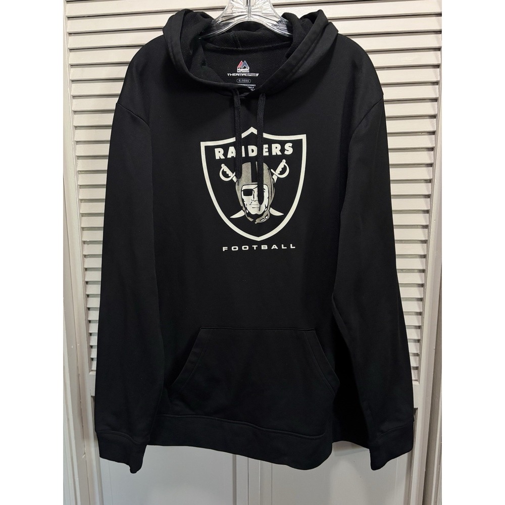 Majestic NFL Raiders Graphic Logo Hooded Size XL Black/White ThermaBase